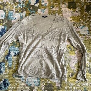 Frye Beige Openwork V-Neck Button Cardigan